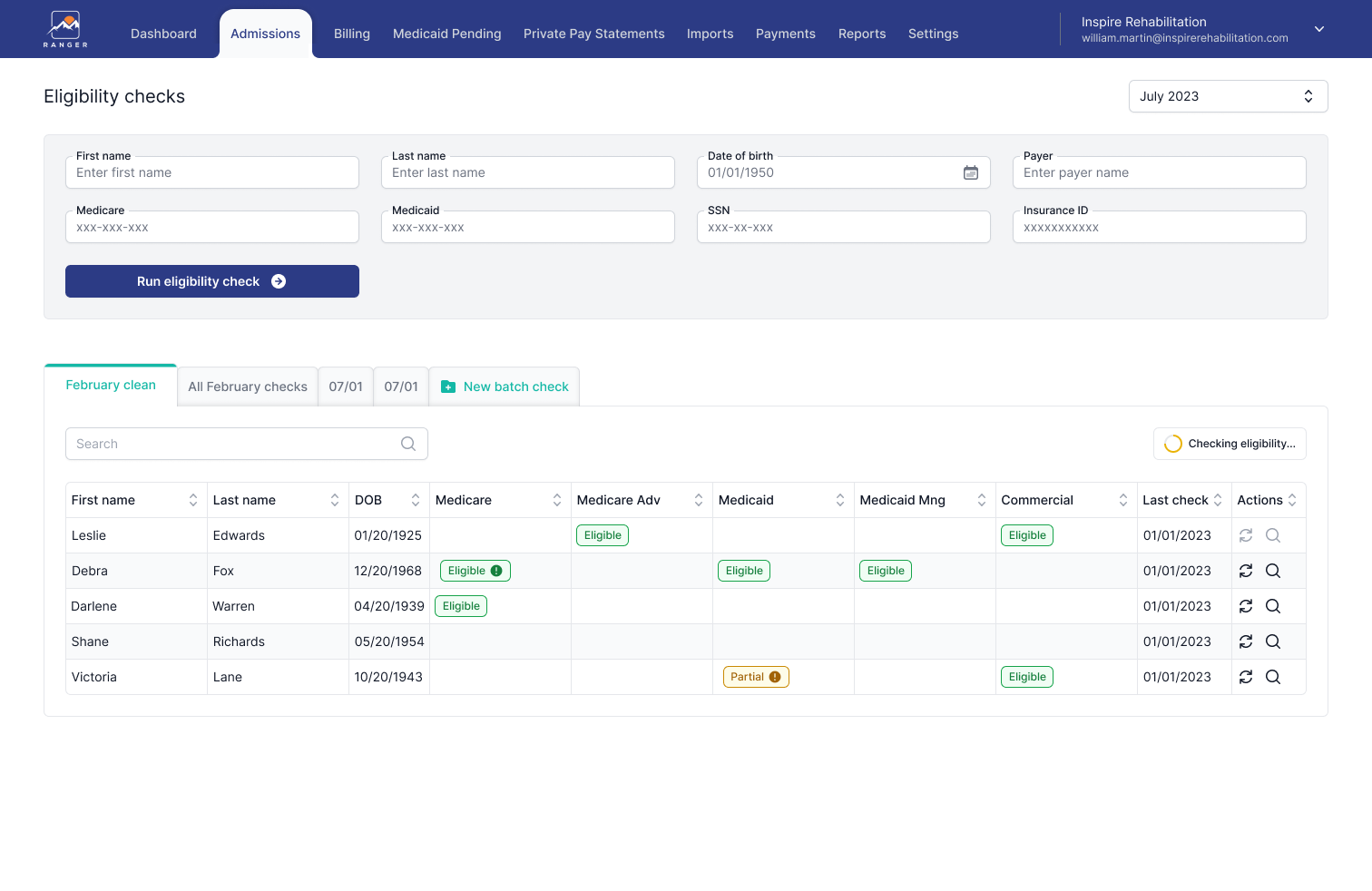 ranger eligibility dashboard